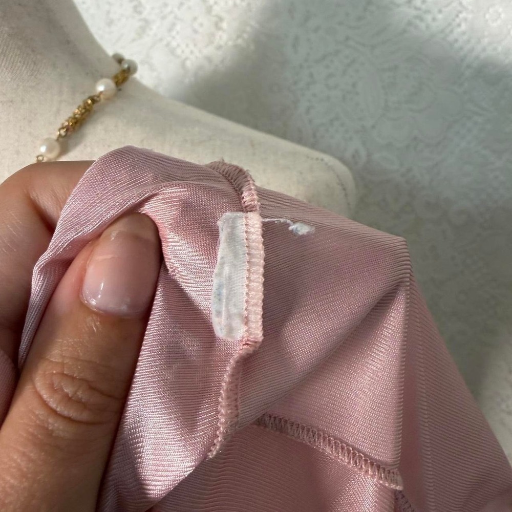 Baby Pink Satin Slip Dress With Lace Details - Picture 8 of 8